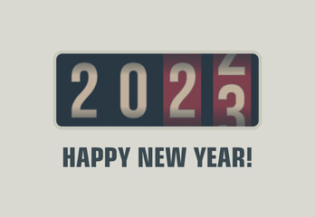 Poster - 2023 counter numbers countdown. Happy New Year event poster, greeting card cover, 2023 calendar design, invitation to celebrate New Year and Christmas. Vector illustration