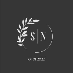 Initial letter SN wedding monogram logo design inspiration