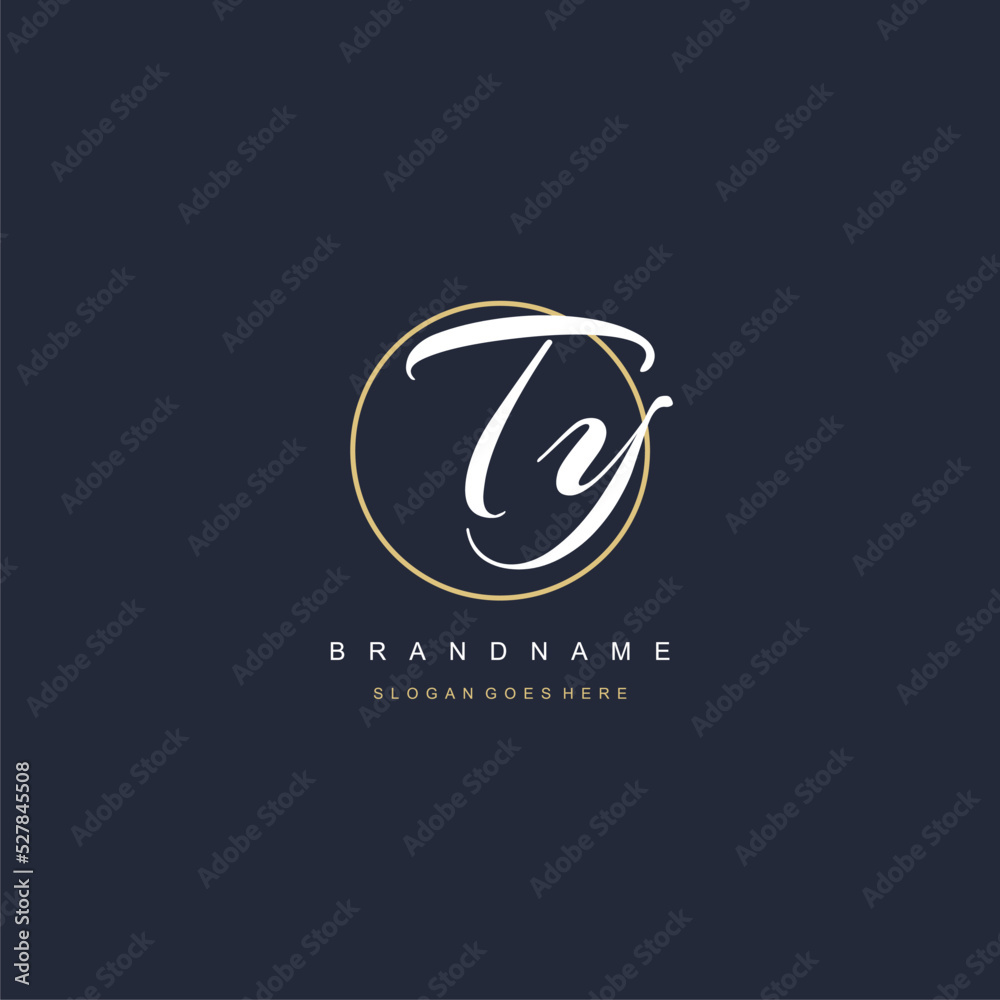 Initial letter TY logo monogram feminine style with circle line design ...