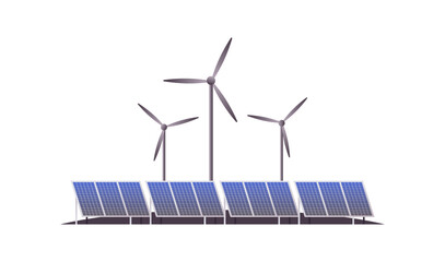 Sustainability and esg, green, energy, sustainable industry with windmills and solar energy panels, environmental, social, corporate governance concept flat vector illustration.