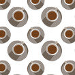 © Makarova Art - Cute cartoon cup coffee on white background pattern illustration.