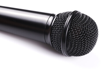 Wall Mural - Black microphone isolated on white background close up