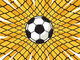 Wall Mural - soccer football ball in goal net pop art retro vector illustration. Comic book style imitation.