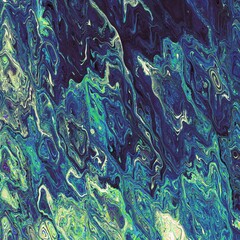 Wall Mural - Abstract marble, liquid paint mixing texture background in blue and green color