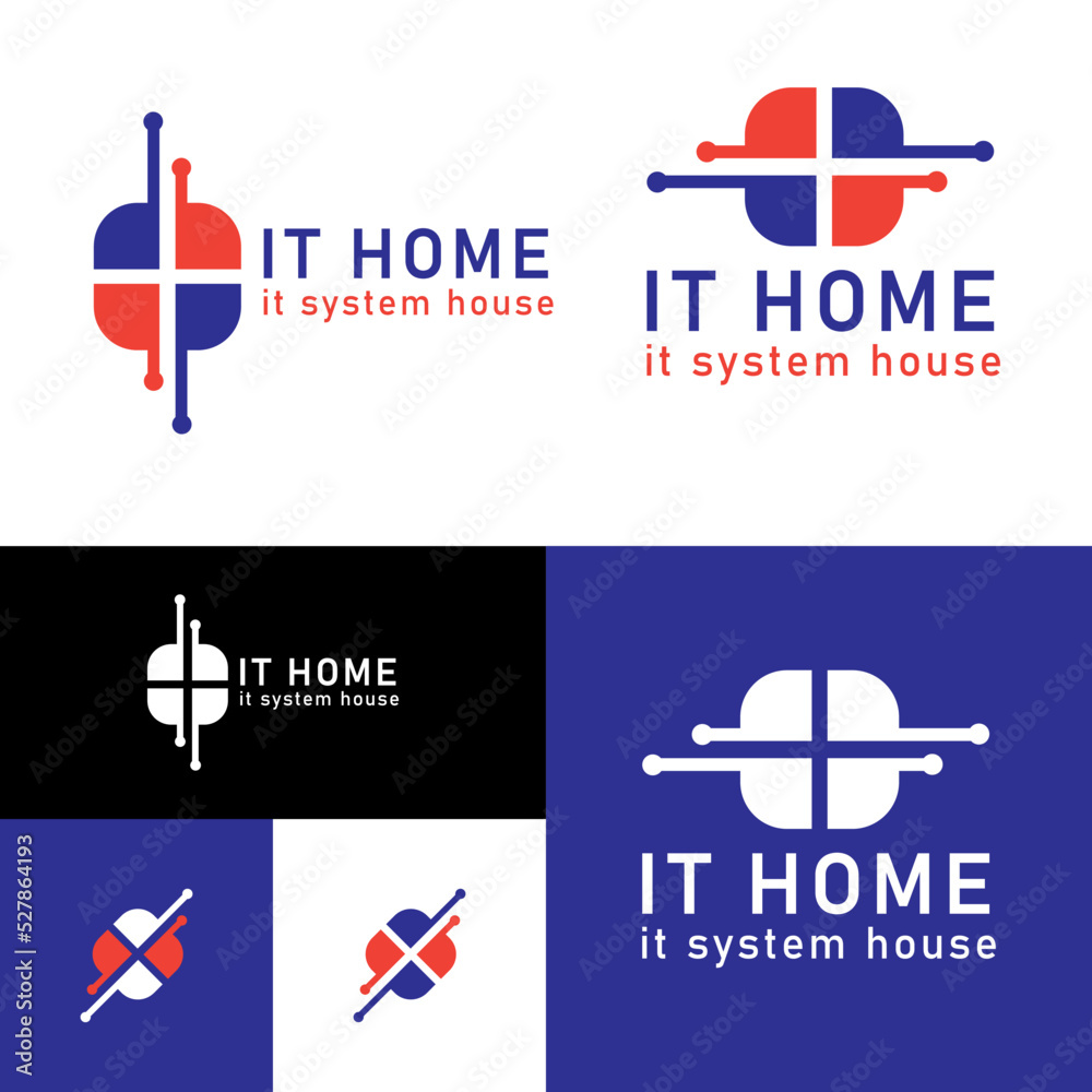 It Home Vector Logo. Digital Home Window Logo. Blac…