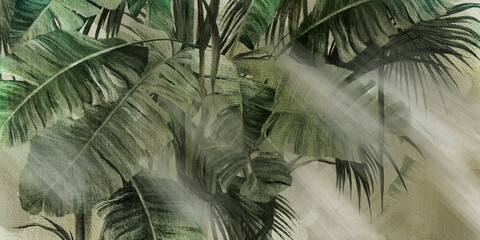 large leaves art tropical pattern photo wallpaper in the room