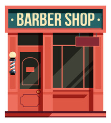 Poster - Urban barber shop. Cartoon facade of city building