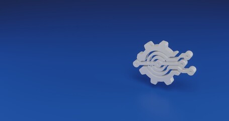Poster - Isolated realistic white digital tech symbol with shadow. Located on the right side of the scene. 3d illustration on blue background