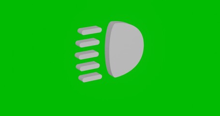 Poster - Animation of rotation of a white headlight symbol with shadow. Simple and complex rotation. Seamless looped 4k animation on green chroma key background