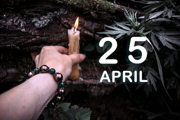 calendar date on the background of an esoteric spiritual ritual. April 25 is the twenty-fifth  day of the month