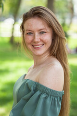 Close up portrait of a young beautiful red hair model