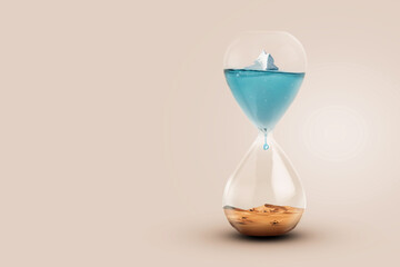 Wall Mural - iceberg glacier melting in a glass clock with a drop and a desert. global warming. drying up rivers 