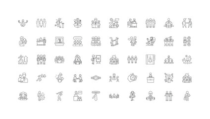 Office people concept illustration, linear icons, line signs set, vector collection