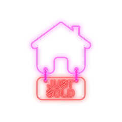 Wall Mural - House just sold tag neon icon. Vector illustration.