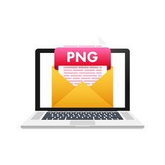 Leinwandbilder - Download PNG button on laptop screen. Downloading document concept. File with PNG label and down arrow sign. Vector illustration.