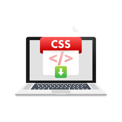 Leinwandbilder - Download CSS button on laptop screen. Downloading document concept. File with CSS label and down arrow sign. Vector illustration.