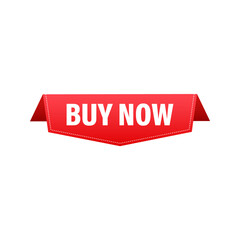 Poster - Buy now. Red Ribbon on white background. Vector stock illustration.