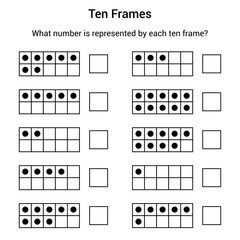 What number is represented by each ten frame. math worksheet