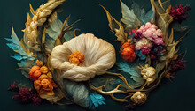 Elegant Floral Background In Renaissance Style. Retro Flower Art Design. 3D Digital Illustration.