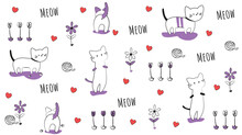 Cute Cats Pattern.  Print-ready Seamless Minimalist Pattern For Prints, Wrappings, Products, Etc. 