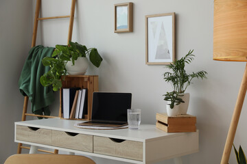 Canvas Print - Home office interior with different beautiful houseplants