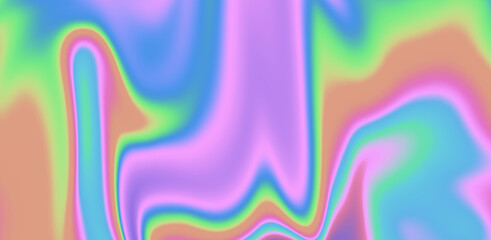 Poster - Abstract holographic background with fluid neon leaks and wavy distortion. Concept of broken and glitchy screen or petrol oil. 