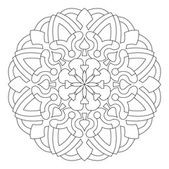 Poster - Mandala pattern illustration. An Oriental decorative round ornament can be used for meditation background, therapy, and a coloring page.