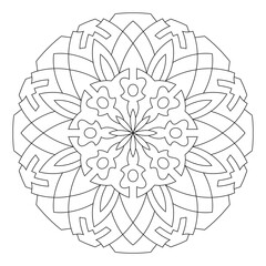 Poster - Mandala pattern illustration. An Oriental decorative round ornament can be used for meditation background, therapy, and a coloring page.