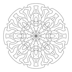 Poster - Mandala pattern illustration. An Oriental decorative round ornament can be used for meditation background, therapy, and a coloring page.