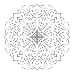 Poster - Mandala pattern illustration. An Oriental decorative round ornament can be used for meditation background, therapy, and a coloring page.