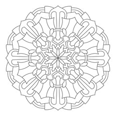 Poster - Mandala pattern illustration. An Oriental decorative round ornament can be used for meditation background, therapy, and a coloring page.