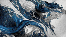 Spectacular High-quality Abstract Background Of A Whirlpool Of Dark Blue And White. Digital Art 3D Illustration. Mable With Liquid Texture Like Turbulent Waves.
