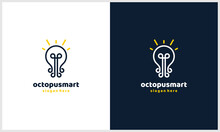 Smart Octopus With Light Bulb Concept Logo Design Template