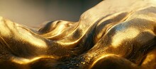 Spectacular Abstract Glistening Golden Solid Liquid Waves Like Liquid Gold Or Solid Yellow Water. Digital 3D Illustration.