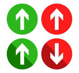 Poster - Green up red down arrow icon sign vector isolated on circle shape. Cryptocurrency, stock and forex investment trading analysis.	