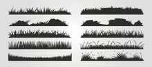 Vector Of Grass Silhouette Template Illustration Design, Set Of Black Grass Background Design