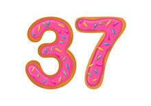 Number 37, Sweet Donut With Number Thirty Seven Shape.