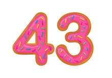 Number 43, Sweet Donut With Number Forty Three Shape.