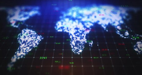 Digital, fintech and abstract technology innovation of global statistics, data and information. Chart of the worlds financial economy development and growth. Futuristic system with cloud computing.