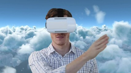 Poster - Animation of man in vr headset over clouds