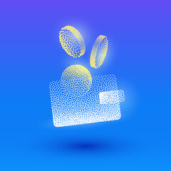 Wall Mural - wallet and coins with transparent effect. halftone money simple icon with minimalistic wallet and co