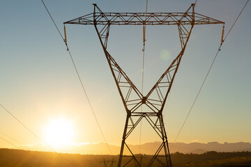 Poster - The evening electricity pylon silhouette