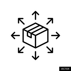 Fototapete - Product distribution vector icon in line style design for website, app, UI, isolated on white background. Editable stroke. Vector illustration.