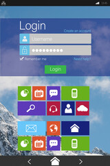 Poster - Various icons with login window on device screen