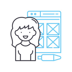 Fototapete - web designer female line icon, outline symbol, vector illustration, concept sign