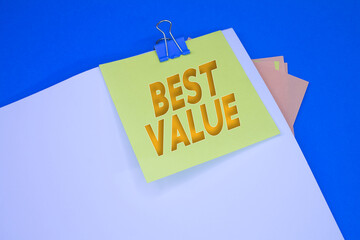Poster - Best Value. Text on adhesive note paper. Event, celebration reminder message.