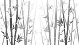 Bamboo forest texture. Bamboo forest silhouette, bamboo plants with leaves backdrop, asian bamboo stalks pattern vector background illustration. Tree branches with foliage for fabric