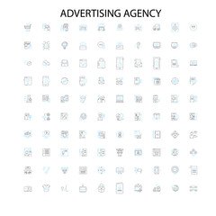 Fototapete - advertising agency concept icons, signs, outline symbols, concept linear illustration line collection