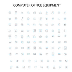 Fototapete - computer office equipment icons, signs, outline symbols, concept linear illustration line collection