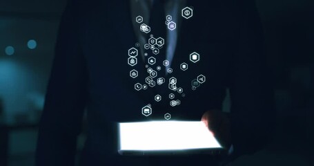Leinwandbilder - Ai connection, 3d digital website and futuristic design on tablet for corporate business security. Information technology, ux for professional worker and graphic global screen for programmer